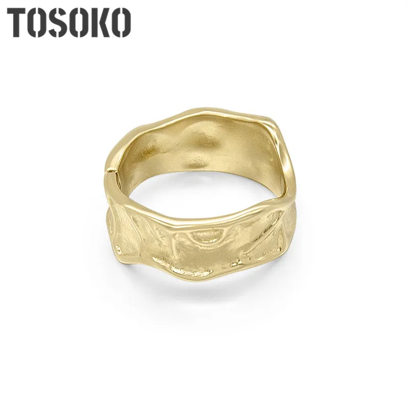 TOSOKO Нержавеющая сталь ювелирные изделия Lregular текстура вулканической лавы