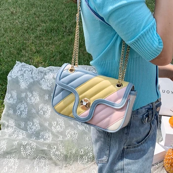 

Luxury Contrast Color Pu Leather Crossbody Bags for Women Travel Handbag Fashion Simple Shoulder Messenger Ladies Cross Body Bag