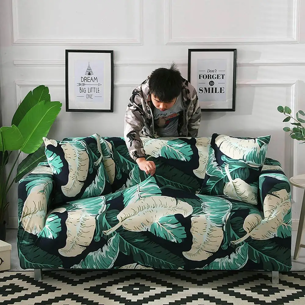 Чехол с принтом зеленых листьев (L Секционный или Loveseat Coner) чехол для дивана все