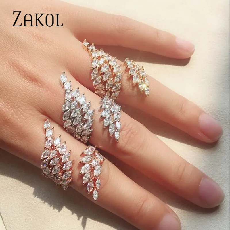 ZAKOL Роскошные Крылья из циркона регулируемое кольцо модное ограненное