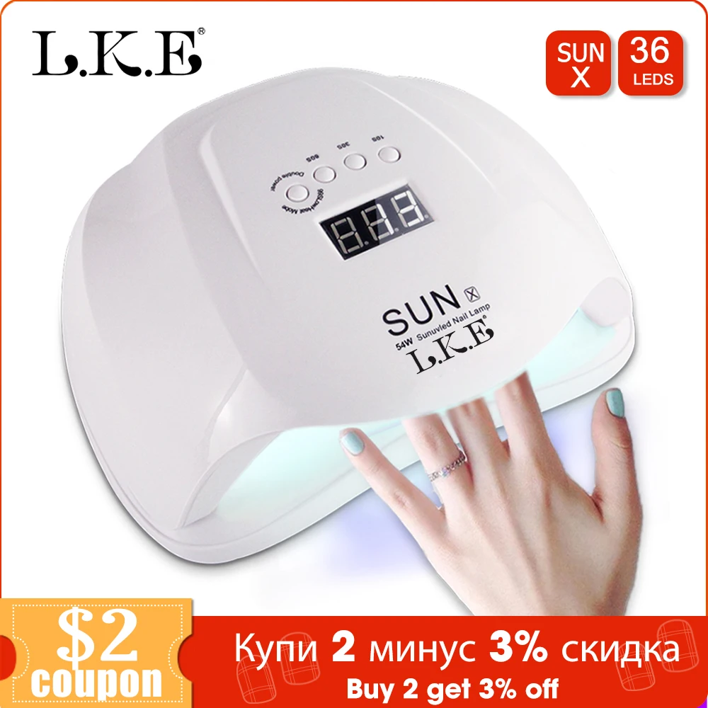 LKE SUNX 48 W 54 W Сушилка для ногтей УФ-светодиодный светильник ногтя Гель-лак леча светильник с нижней 30 s/60 s таймер ЖК-дисплей подсветка витрины