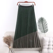 Осенне-зимняя Гибкая эластичная растягивающаяся юбка средней длины с высокой талией, плиссированная трапециевидная цветная блестящая юбка с блестками для женщин, юбки для женщин saia