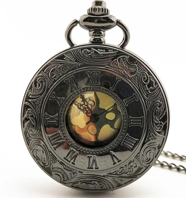 100 шт./лот, полые классические римские карманные часы с золотым циферблатом, мужские и женские винтажные кварцевые карманные часы с откидной крышкой