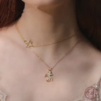 

925 Sterling Silver Hollow Swallow Pendant Necklace Sweet Small Fresh Women Jewelry Accessories Friendship Gift