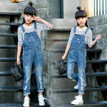 

2020 Spring Hole Ripped Jeans for Girl Kids Clothing Denim Jumpsuit Overall Jeans Garcon Clothes Children Trousers 4 6 9 12 Year
