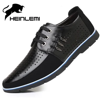 

HEINLEMI High Quality design Solid Footwear Comfortable Men's shoes big sizes Slip on Driving Shoe genuine leather Men shoes