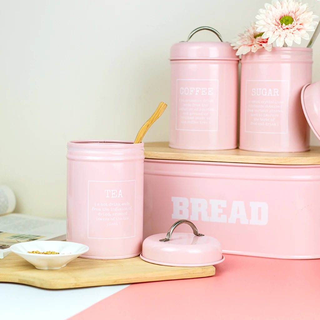 3pcs Tea Coffee Sugar Canister Metal Food Storage Tin for Kitchen Counter Tea Coffee Sugar Spices Sundries Storage Box
