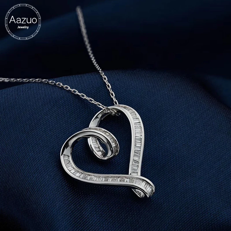 

Aazuo Real Princess Diamonds 100% 18K White Gold Lovely Heart Pendent With Chain Necklace gifted for Women Wedding Au750