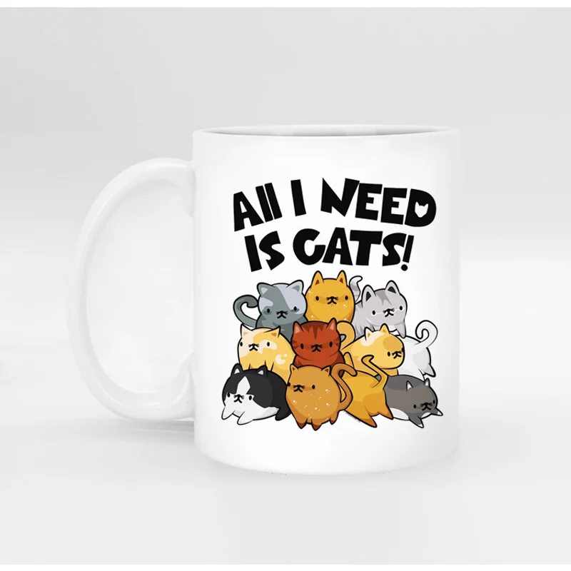 Free shipping Lovely cat white mug Ceramic coffee Tea cup Mugs as gift for friends All i need is cats | Дом и сад