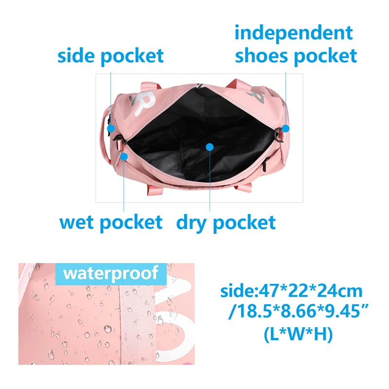 Gym Bag Woman Yoga Bag Waterproof Fitness Sport Bag Nylon Handbag Portable Travel Training Handbag With Shoes Compartment