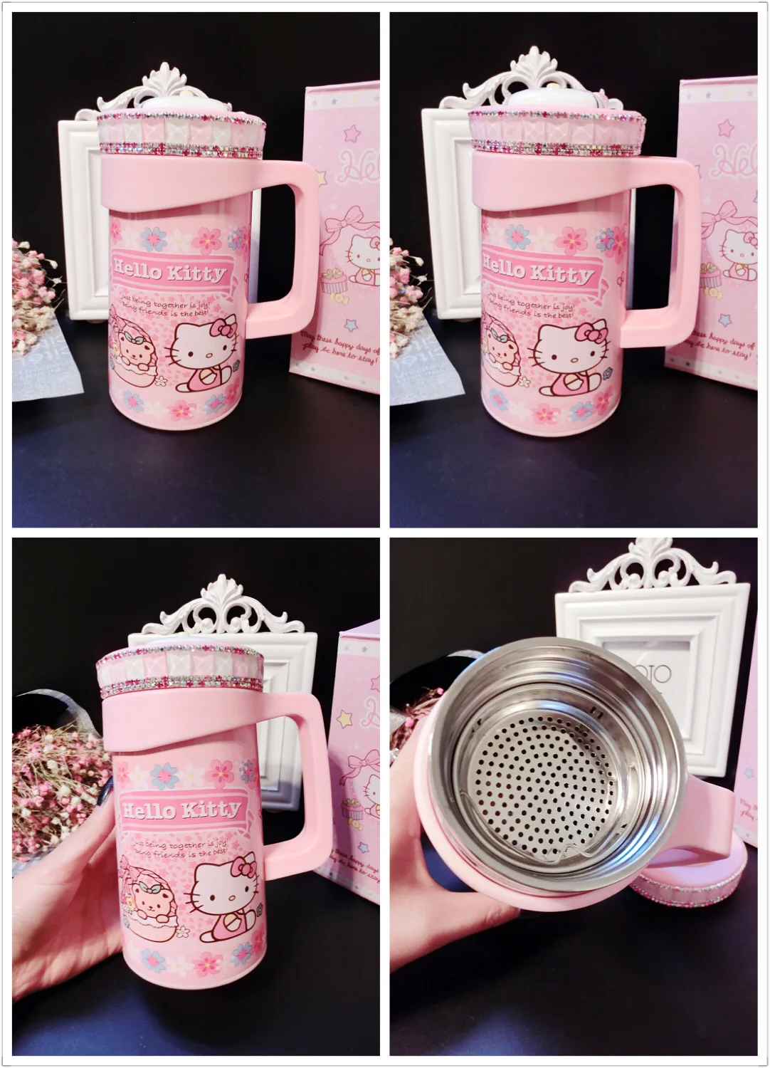 Hello kItty мультфильм нержавеющая сталь вакуумный портативный студентов детей Творческий алмаз инкрустированные воды дрель Изолированная кружка бутылка