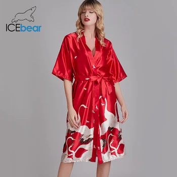 

icebear 2020 summer silk wedding pajamas women's summer long bridal gown red home clothes ladies nightgown SY-1726