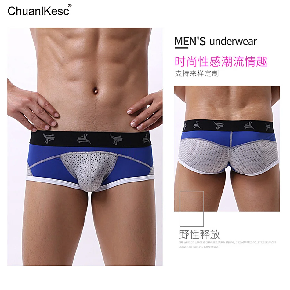 3 Pcs/Lot Sexy men's underwear low waist short flat leg pants big u-bag breathable underwear men's bikini underwear 4