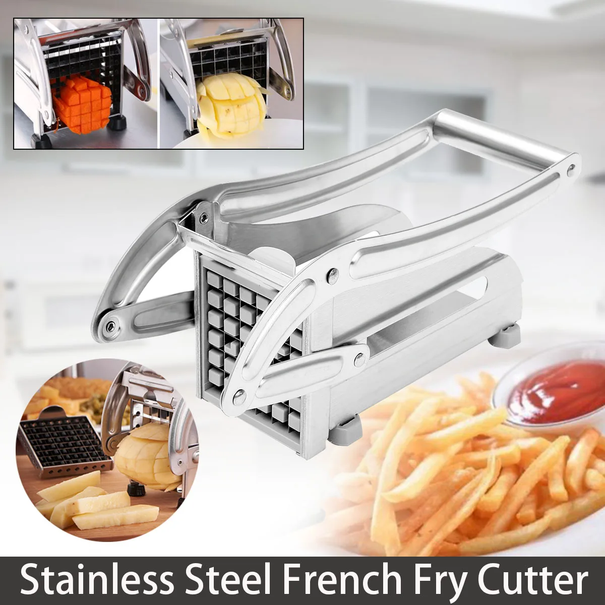 

Stainless Steel French Fries Cutters Potato Chips Strip Cutting Machine Maker Slicer Chopper Dicer With 2 Blades Kitchen Gadgets