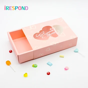 

6PCS Pink Drawer Box Packaging Kids Clothes Cake Food Carton Paper Gift Box Heart Window Wedding Gift Box Birthday Home Party