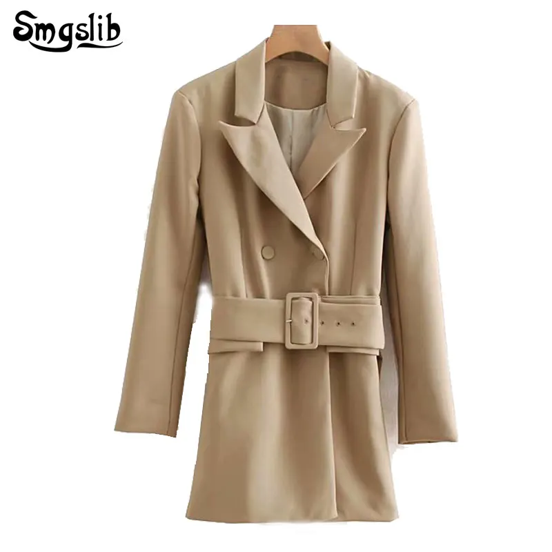

Khaki Women Long Blazer Twill Sashes 2019 Spring-Autumn Elegant Ladies Chic Notched Collar Suits Casual Girls Slim Blazers Coats