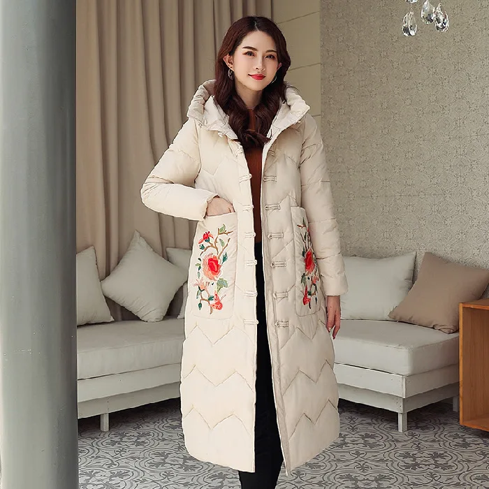 

Photo Shoot 2019 New Style Long Elegant Loose-Fit Embroidery National Wind Cotton Overcoat