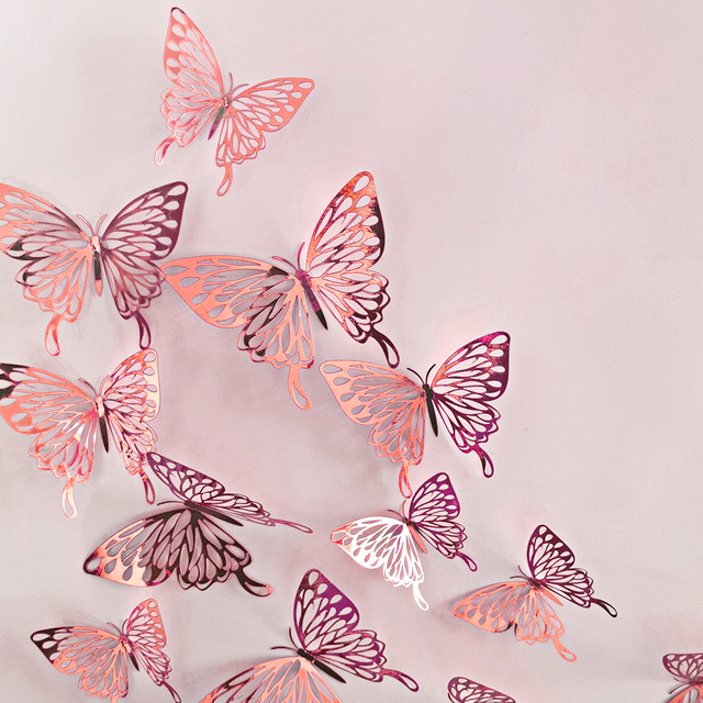 Creative 3D Hollow Golden Silver Butterfly Wall Stickers Art Home Decorations Wall Decals for Party Wedding Display