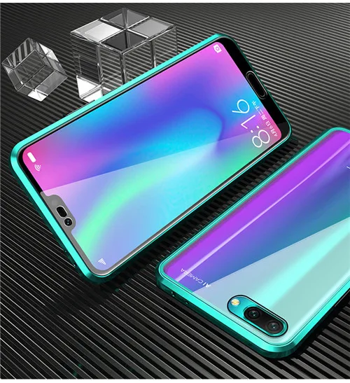 Магнитный флип-чехол для huawei Honor 10, чехол для телефона из закаленного стекла, задняя крышка, металлическая рамка, чехол для huawei Honor V10 Honor 10i - Цвет: Зеленый