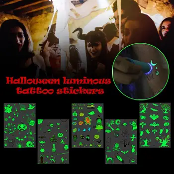 

6PCS/Set Halloween Tattoo For Children Glowing Dark Taty Waterproof Fake Tatoo Luminous Tattoo Stickers Body Art Cartoon Tatto