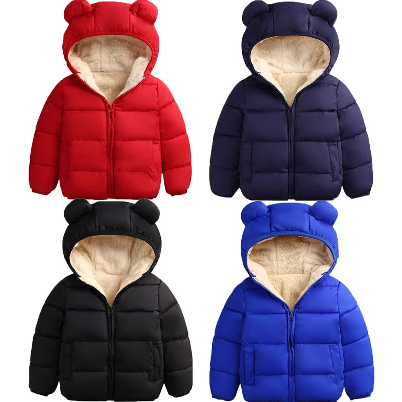 Winter Clothes Kids Baby Boys Girls Snow Suit Coat Warm Cotton 3D Ear Hooded Down Padded Jacket Parkas 1-3 Years