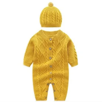 

Autumn Winter Warm Baby Clothes Set Baby Boy Woolen Jumpsuit + Hat 2PC Baby Girl Knitted Romper Set