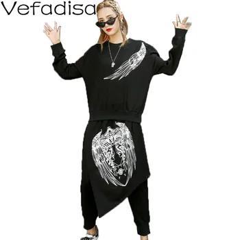 

Vefadisa Black Character Print Two Piece Set Casual Women Set 2020 Autumn Pullover Top + Harem Pants Women Two-piece QYF3693