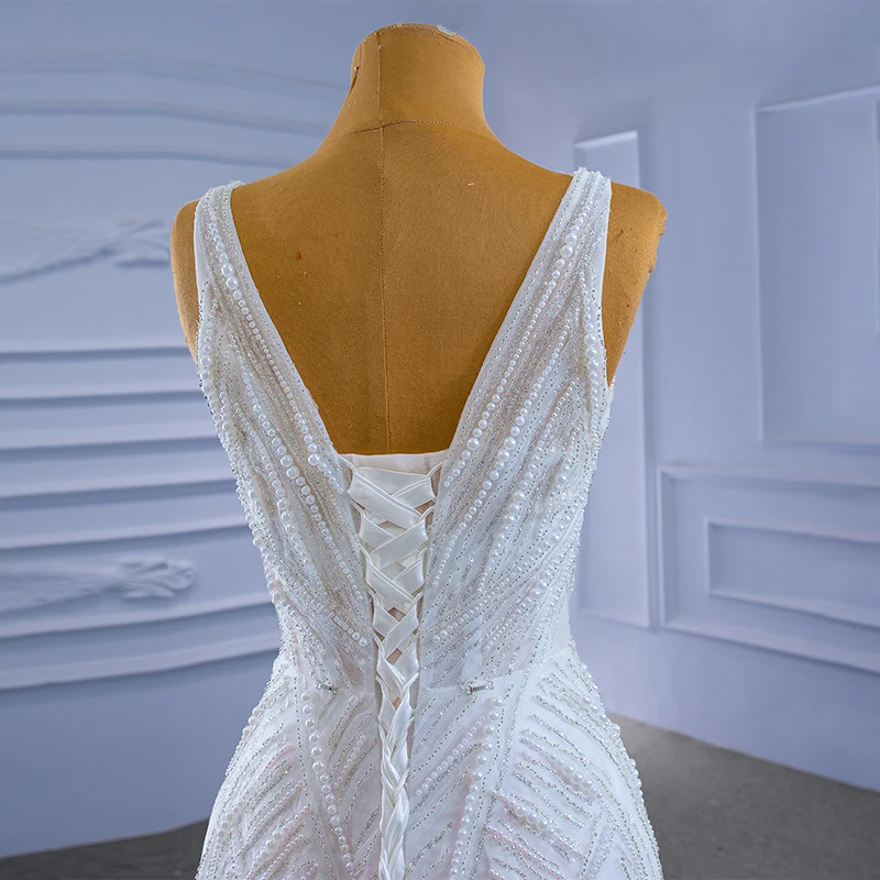RSM67332 Detachable Trailing Wedding Dress Sexy Deep V-neck Sleeveless Luxurious Mermaid Bridal Gown Vestido De Noiva Boho 6