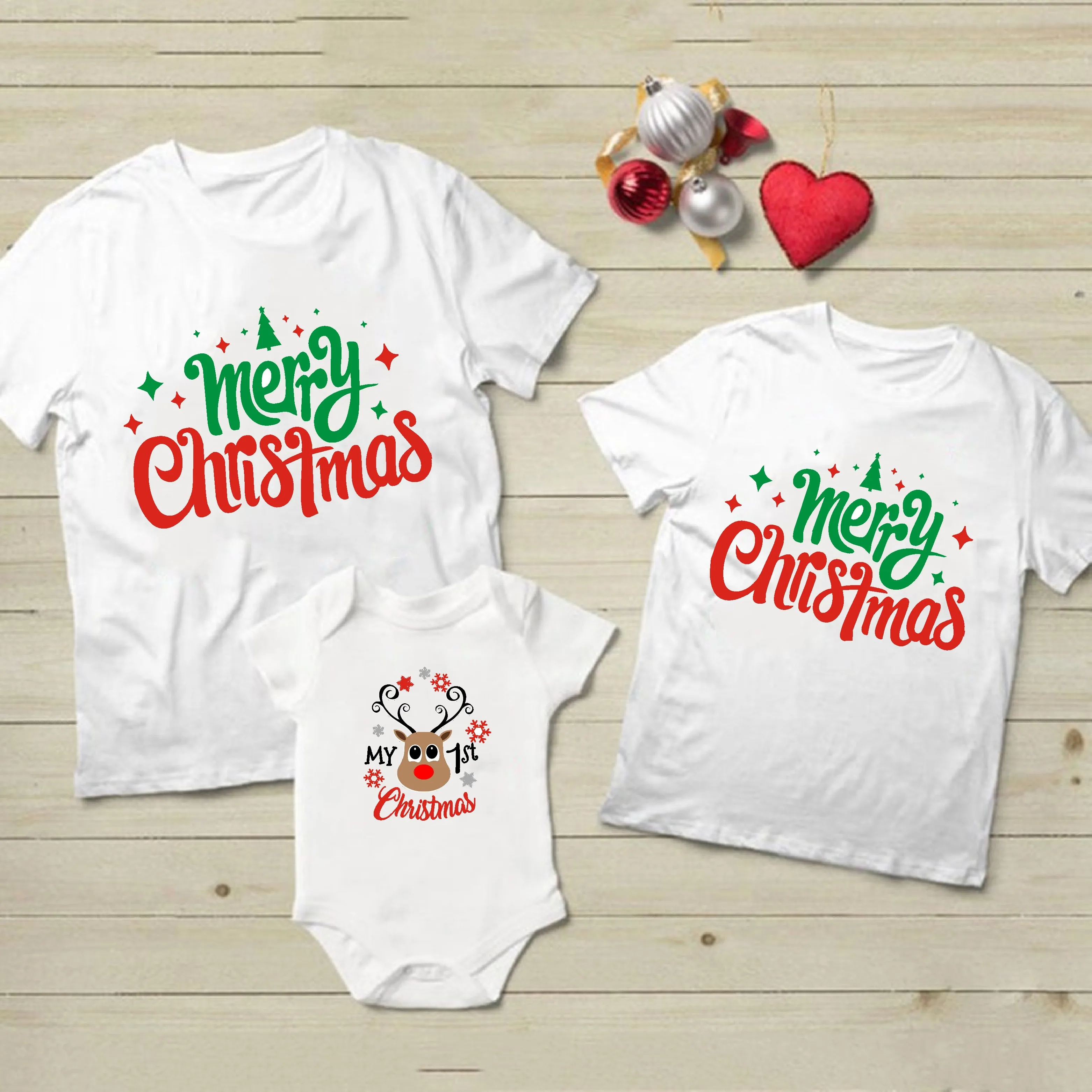 

First Christmas Baby Tshirt Short Sleeve Family Christmas Onesies Romper Mommy Daddy And Baby For New Year Clothes