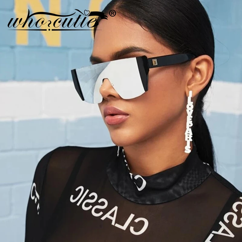 WHO CUTIE 2019 occhiali da sole monopezzo futuristici uomo Designer di  marca occhiali da sole quadrati senza montatura oversize tonalità nere  donna OM504 - AliExpress Apparel Accessories