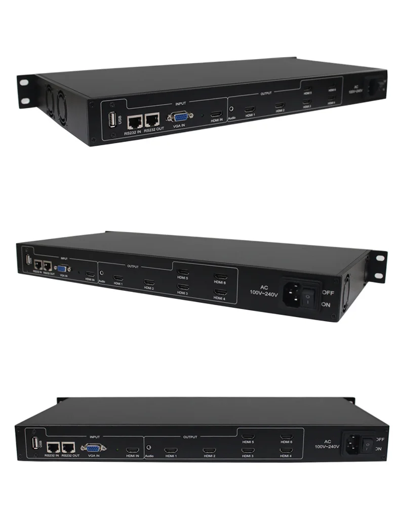 SZBITC видео настенный контроллер 2x3 HDMI разветвитель 1x9 HDMI VGA USB видео процессор вращение на 180 RS232 ИК управление для 6 телевизоров Сращивание
