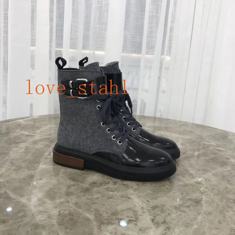 Г. love Stahl/женские кожаные мотоциклетные ботинки на плоской подошве с отстрочкой римские сапоги женские сапоги с круглым носком и пряжкой - Цвет: Серый