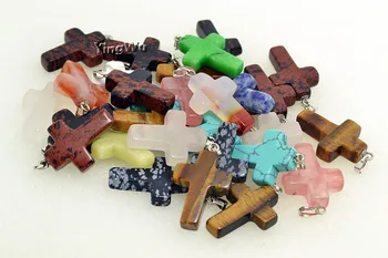 

Yingwu Fashion Jewelry Rose Quartz Purple Tiger Eye Real Natural Quartz Stone Cross Drop Pendant For Necklaces