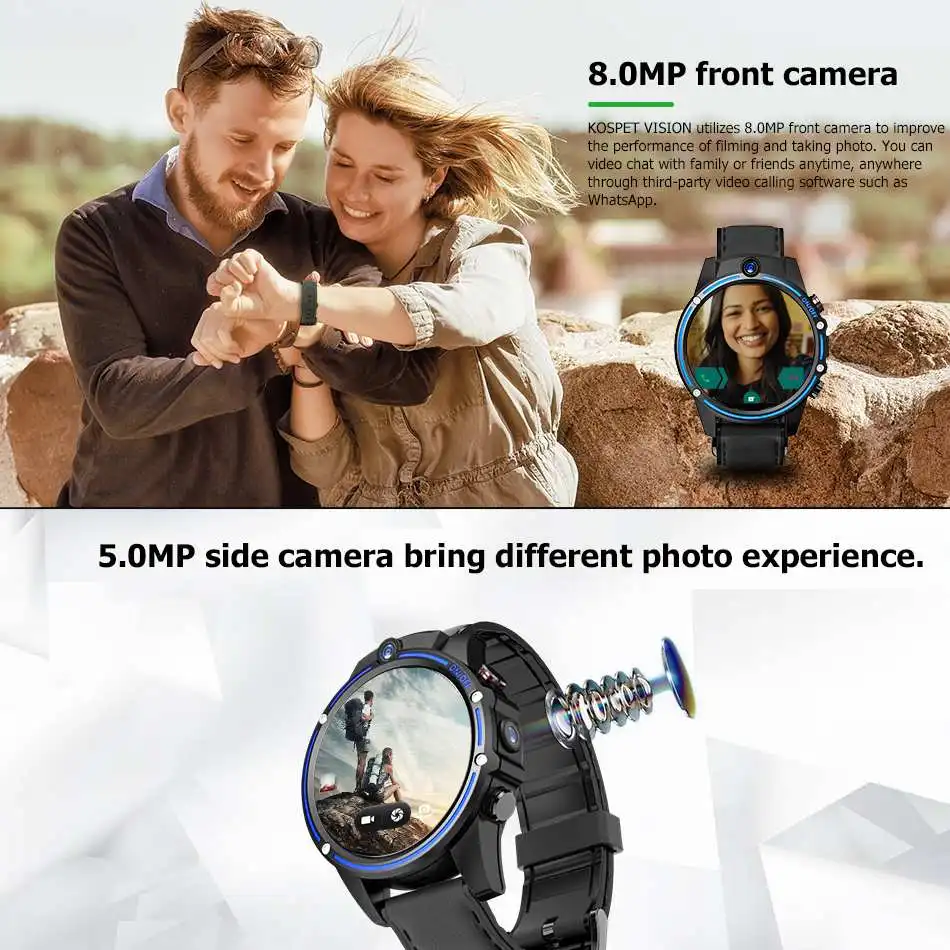 Kospet Vision Smart Watch Phone 1.6inch 3G+32G 8.0MP Front-facing Dual Camera 4G-LTE Video Call 800