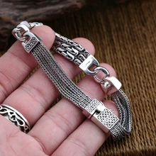 S925 Стерлинговое серебро ювелирные изделия мужские и женские модные ретро мира полоса личности тайский серебряный браслет с пряжкой