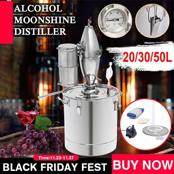 

20/30/50L Home Brew Moonshine Distiller With Cooling Column Condenser Copper Distillery for Alcohol Water Essential Oil Brewing