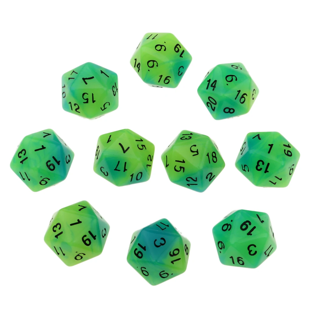 10PCS Night Luminous Dice Role Playing Game D20 Dice for Dungeons &Dragons DND Role Playing Game Dices
