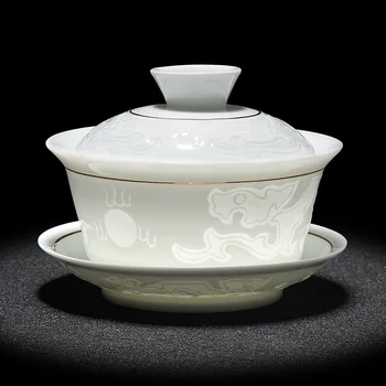 

2020 Chinese Hand Painted Tea Set Tureen Dehua High quality white porcelain gaiwan tea porcelain pot set for travel Fast Cup