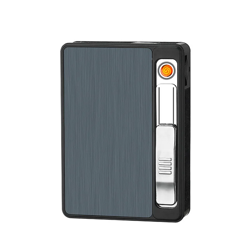 Мужская 10 сигарет металлическая коробка автоматический портсигар USB заряженный электронный зажигалка ветрозащитный негорящий
