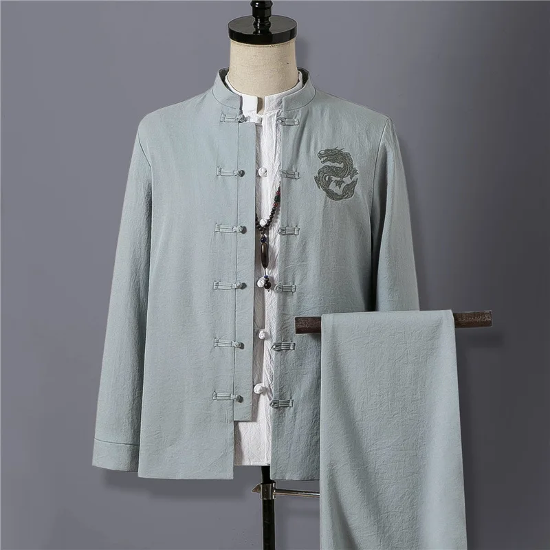 Spring Chinese-style Retro National Wind Suit MEN'S Suits Spring Clothing Stand Collar Sun Yat-sen Costume 2 Pieces Two Pieces B