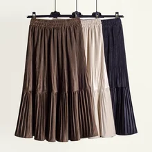 Золотые замшевые юбки, плиссированные женские юбки, Женская длинная юбка, новинка, Зимняя женская японская многослойная юбка-пачка для девушек, 8317
