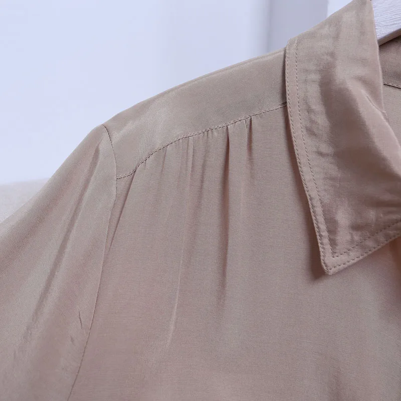 Tencel рубашки женские блузки с длинным рукавом Повседневные свободные высокое качество отложной воротник женские новые модные топы белый хаки