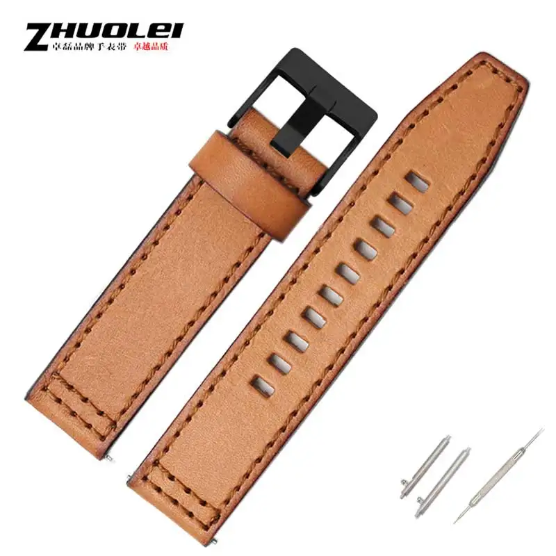 High-Quality Retro Quick Release Genuine Leather Watchband Strap - Black/Dark Brown, 22mm/24mm