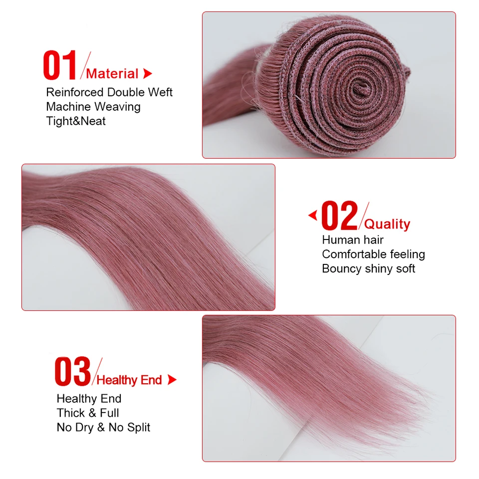 Sleek Straight Human Hair Bundles human hair extensions human hair bundles Pink Remy Brazilian Hair Bundles Red Orange Colored Extensions For Women Single