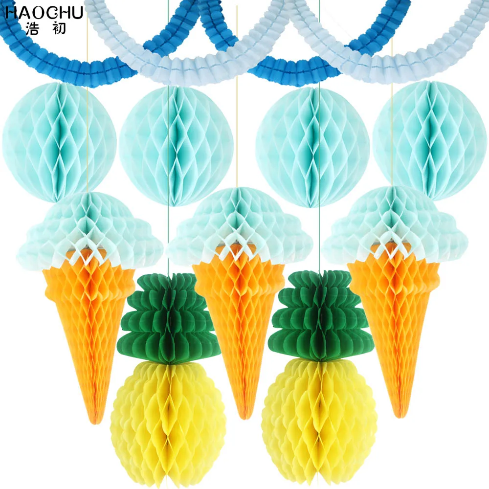 11 шт./лот ткани Бумага Фонари мороженое», «ананас», «соты Гирлянда для дома и сада Свадебная вечеринка для украшения детского душа - Цвет: Blue