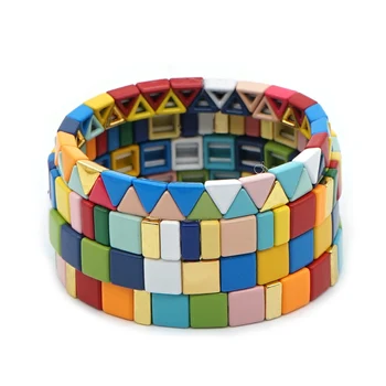 

Shinus Rainbow Bracelets For Women Handmade Enamel Tile Beaded Bracelet Fashion Pulseras Bohemian Armbanden Wholesale Jewelry