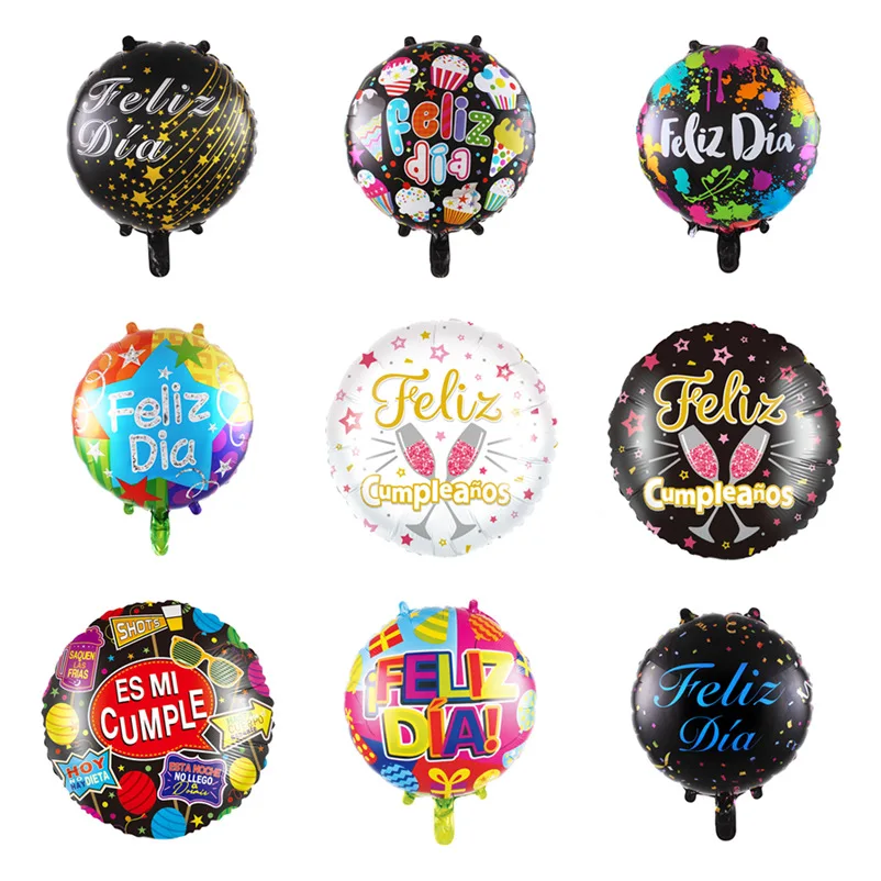 10 pieces 18 inch Spanish Happy birthday party decoration Balloons Birthday round stars helium Baby Shower | Дом и сад