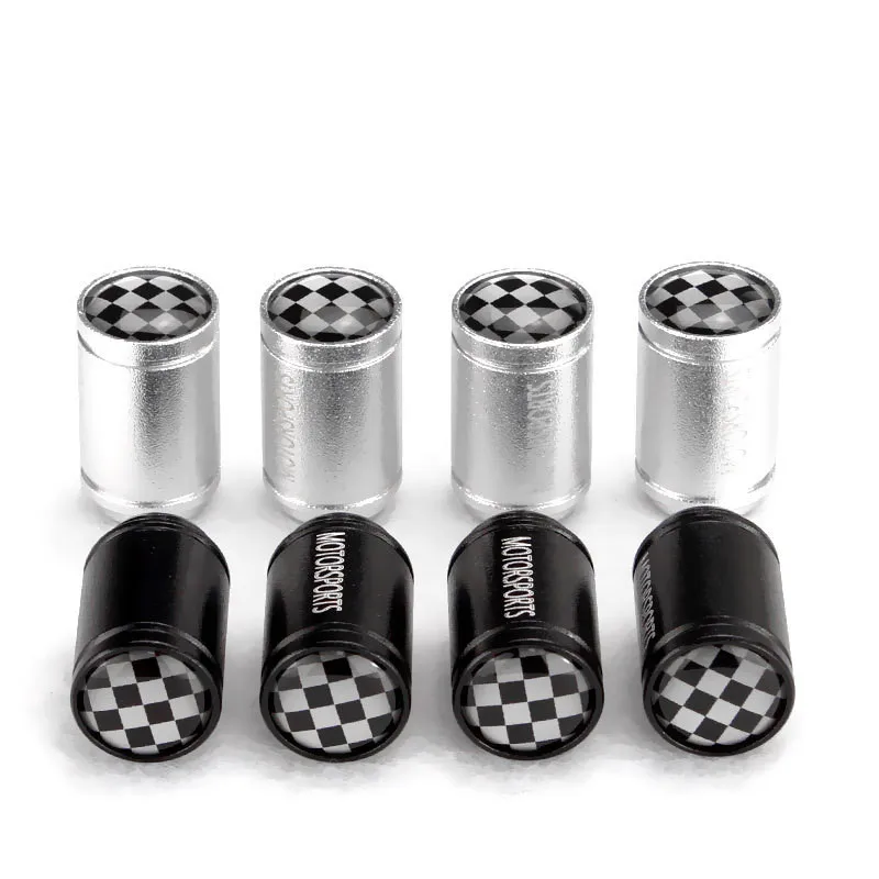4Pcs/Set Universal Aluminum Car Valve Caps Black White Grid Wheel Caps Dustproof Rustproof Caps For Tire Motorcycle Car Parts
