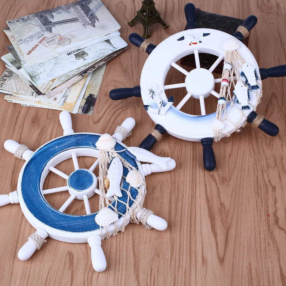 

Wooden Boat Wheel Nautical Rudder Beach Hanging Wall Decor Tools Supplies