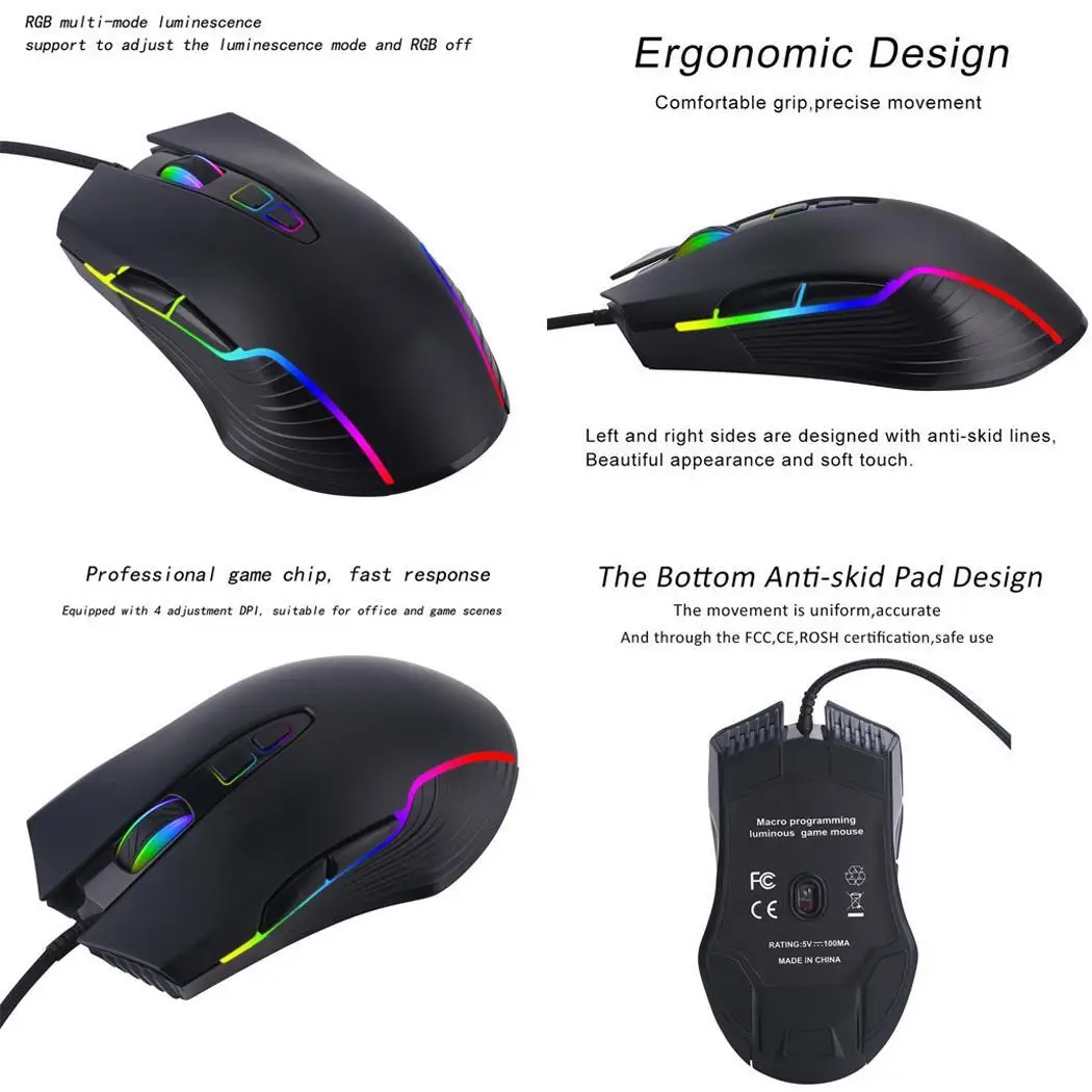 USB Проводная игровая макро-мышь определение фотоэлектрический кабель RGB мышь 2,4 ГГц 7 четырехходовая 1,45 метра